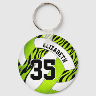 Heldergroene W zebra strepen meisjes volleybal Sleutelhanger
