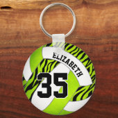 Heldergroene W zebra strepen meisjes volleybal Sleutelhanger (Achterkant)