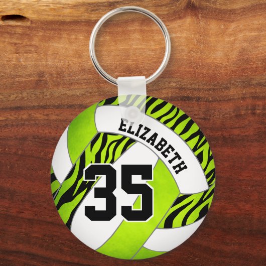 Heldergroene W zebra strepen meisjes volleybal Sleutelhanger (Achterkant)