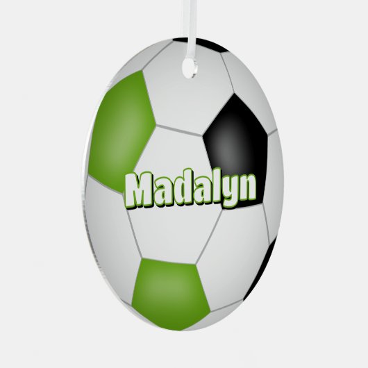 Heldergroene zwarte keepsake voetbalsporter metalen ornament (Voorkant Rechts)