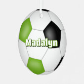 Heldergroene zwarte keepsake voetbalsporter metalen ornament (Voorkant links)