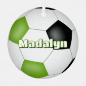 Heldergroene zwarte keepsake voetbalsporter metalen ornament (Voorkant)