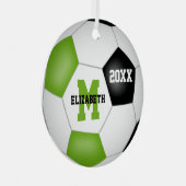 Heldergroene zwarte keepsake voetbalsporter metalen ornament (Voorkant Rechts)