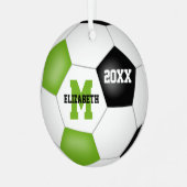 Heldergroene zwarte keepsake voetbalsporter metalen ornament (Voorkant links)