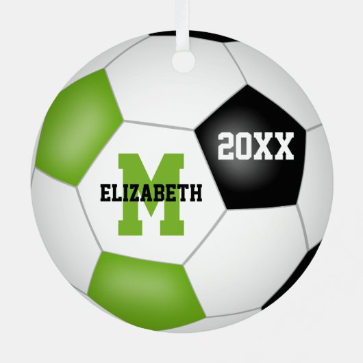 Heldergroene zwarte keepsake voetbalsporter metalen ornament (Achterkant)