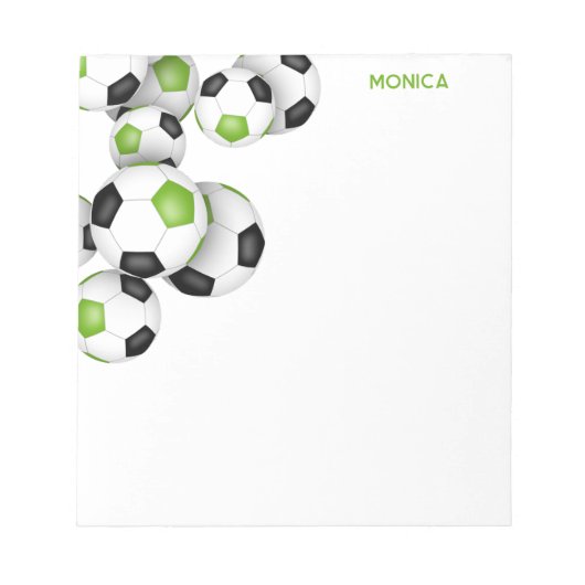 Heldergroene zwarte voetballen accent aangepaste n notitieblok (Voorkant)
