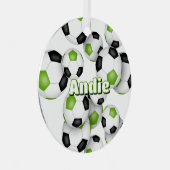 Heldergroene zwarte voetballen sport keepsake metalen ornament (Voorkant Rechts)