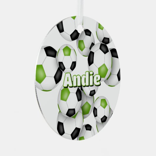 Heldergroene zwarte voetballen sport keepsake metalen ornament (Voorkant Rechts)