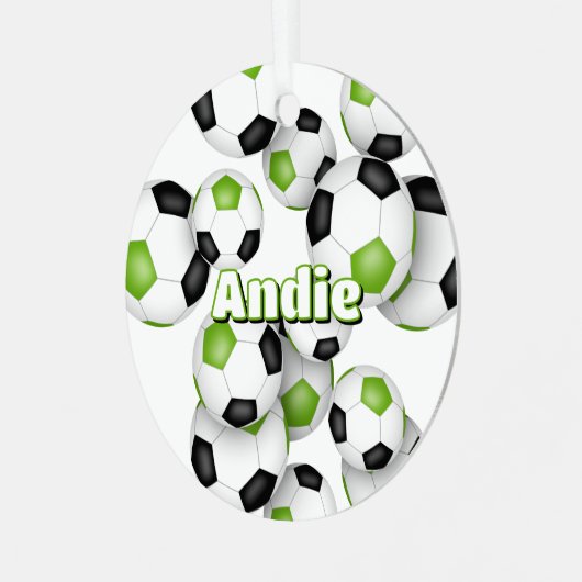 Heldergroene zwarte voetballen sport keepsake metalen ornament (Voorkant links)