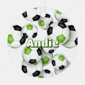 Heldergroene zwarte voetballen sport keepsake metalen ornament (Voorkant)
