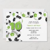 Heldergroene zwarte voetballen verjaardagsfeestje kaart (Voorkant)