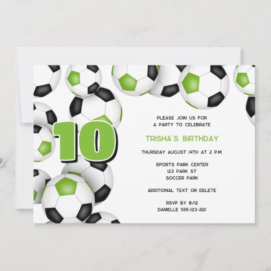 Heldergroene zwarte voetballen verjaardagsfeestje kaart (Voorkant)