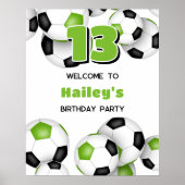 Heldergroene zwarte voetballen verjaardagsfeestje poster (Voorkant)