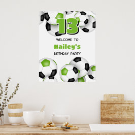 Heldergroene zwarte voetballen verjaardagsfeestje poster