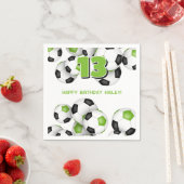 Heldergroene zwarte voetballen verjaardagsfeestje servet (Insitu)