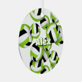 Heldergroene zwarte volleyballen atleet naam metalen ornament (Voorkant Rechts)