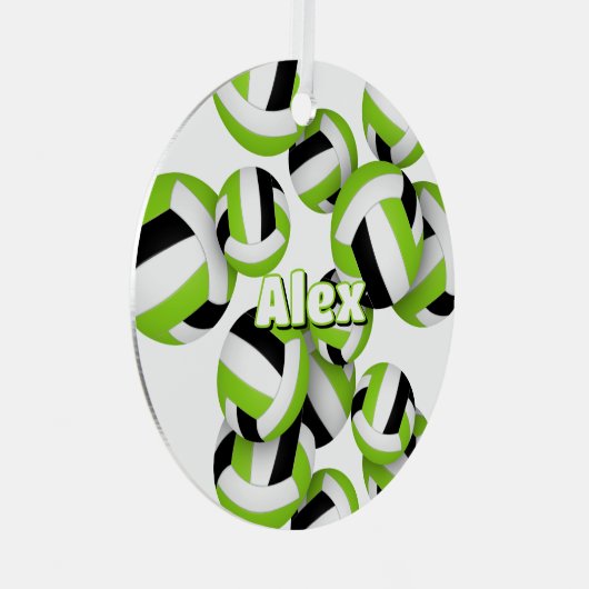 Heldergroene zwarte volleyballen atleet naam metalen ornament (Voorkant Rechts)