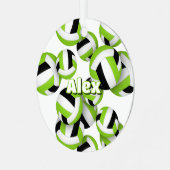 Heldergroene zwarte volleyballen atleet naam metalen ornament (Voorkant links)
