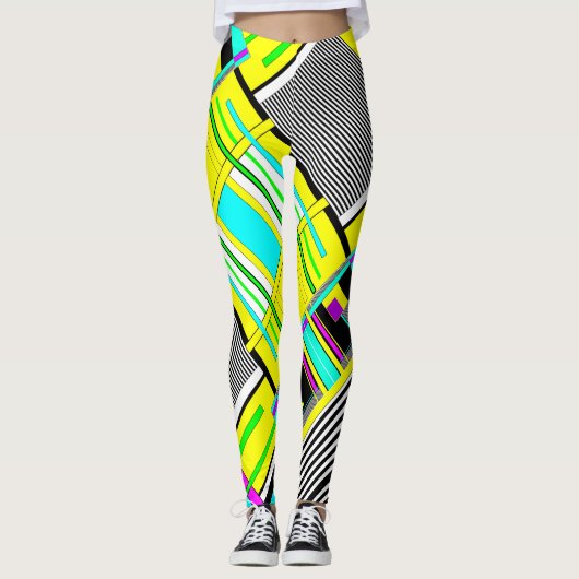 Helderheid abstracte geometrische neonpatroonwerpl leggings (Voorkant)