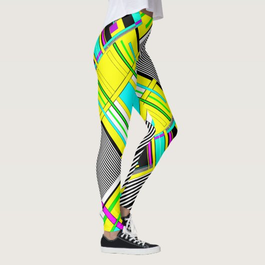 Helderheid abstracte geometrische neonpatroonwerpl leggings (Rechts)