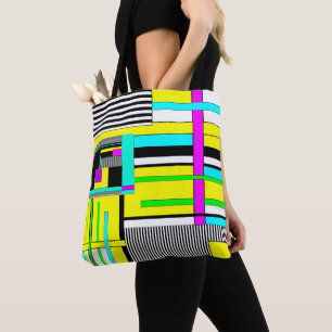 Helderheid abstracte geometrische neonpatroonwerpl tote bag
