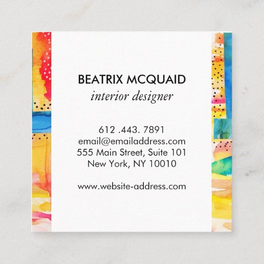 Helderheid Abstracte kleurrijke Waterverf Vierkante Visitekaartje (Achterkant)