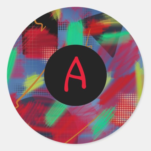 Helderheid en Abstracte digitale kunstmonogram Ronde Sticker (Voorkant)
