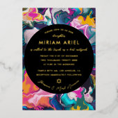 Helderheid en kleurrijke Abstracte marbling Bat Mi Folie Uitnodiging (Voorkant)