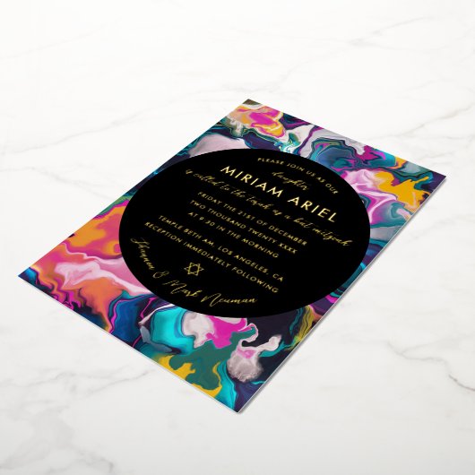 Helderheid en kleurrijke Abstracte marbling Bat Mi Folie Uitnodiging (Gedraaid)