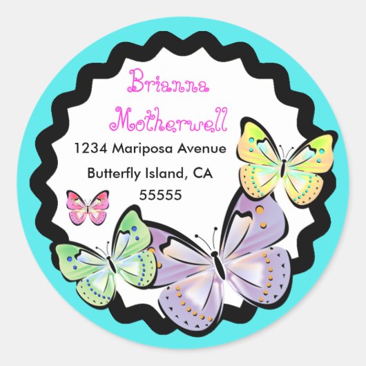 Helderheid en mooie Butterfly-adreslabel. Ronde Sticker (Voorkant)
