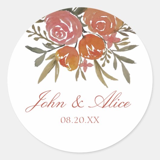 Helderheid en Oranje Floral Wedding Ronde Sticker (Voorkant)