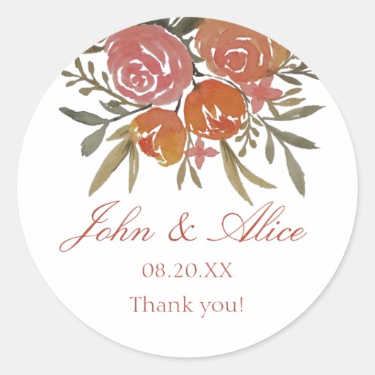 Helderheid en Oranje Floral Wedding Ronde Sticker (Voorkant)