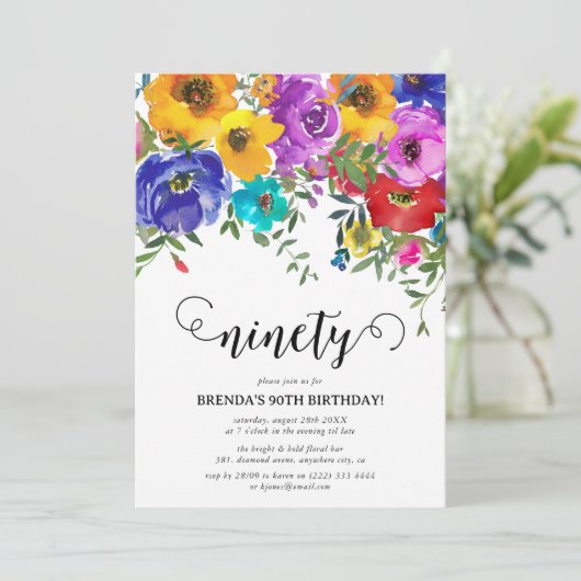 Helderheid en vette Florals 90e verjaardag Kaart (Staand voorkant)