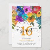 Helderheid en vette Florals Sweet Sixteen 16e verj Kaart (Voorkant)