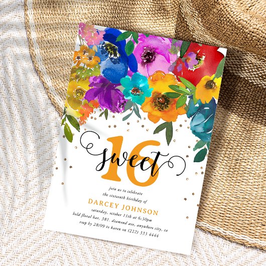 Helderheid en vette Florals Sweet Sixteen 16e verj Kaart