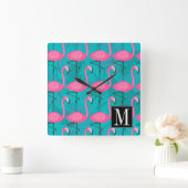 Helderheid Flamingo patroon | Voeg je Initiaal toe Vierkante Klok (Huis)