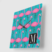 Helderheid Flamingo patroon | Voeg je Initiaal toe Vierkante Klok (Hoek)
