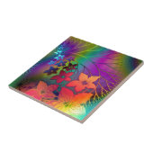 Helderheid in regenboogkleur, floreel ontwerp tegeltje (Zijkant)