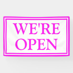 Helderheid: Neon Pink White Business We zijn open Spandoek