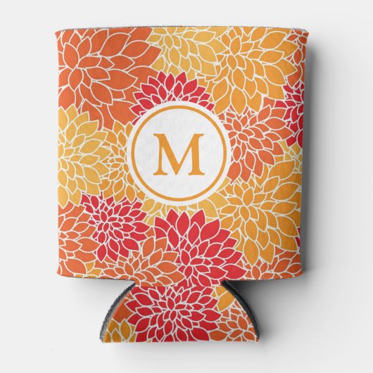 Helderheid Oranje bloempatroon monogram Blikjeskoeler (Voorkant)