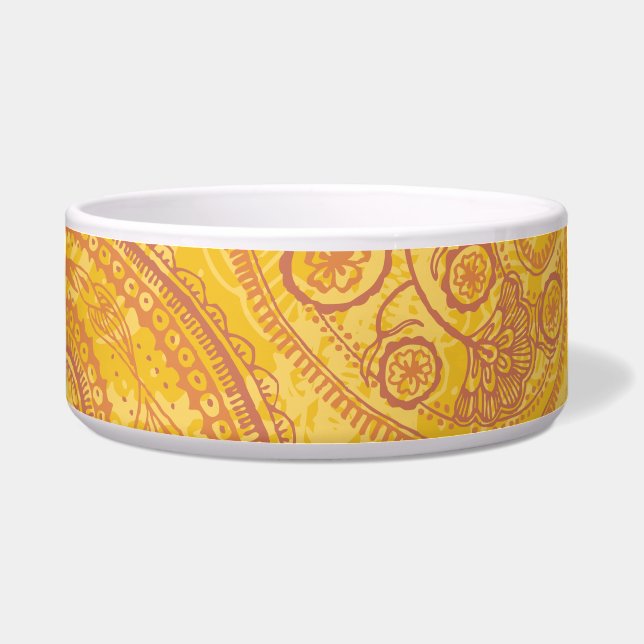 Helderheid Oranje en Gold Paisley Voerbakje (Voorkant)