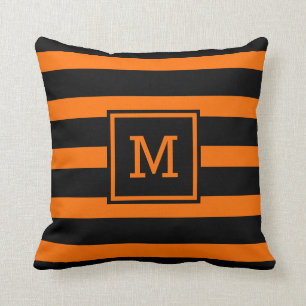 Helderheid Oranje en zwart gestreept monogram Kussen