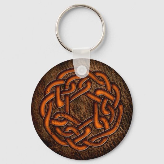 Helderheid oranje knobbel op leder sleutelhanger (Voorkant)