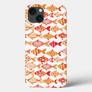 Helderheid Oranje Waterverf vispatroon iPhone 13 Hoesje