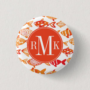 Helderheid Oranje Waterverf vispatroon Ronde Button 3,2 Cm