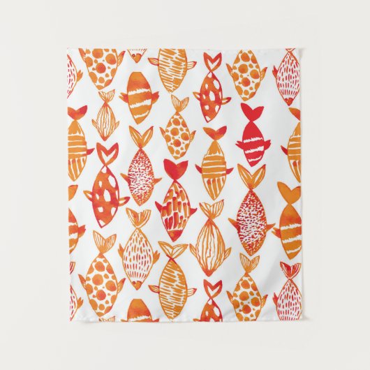 Helderheid Oranje Waterverf vispatroon Wandkleed (Voorkant)