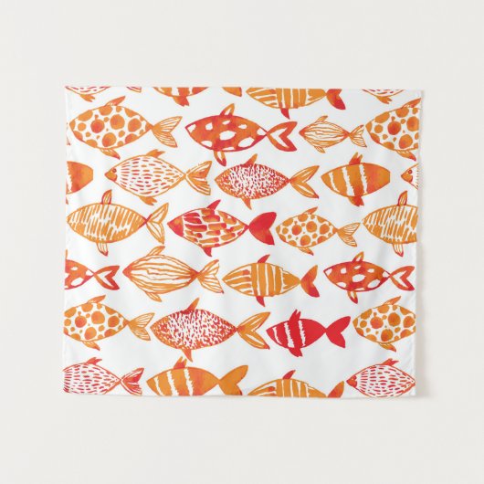 Helderheid Oranje Waterverf vispatroon Wandkleed (Voorkant (horizontaal))