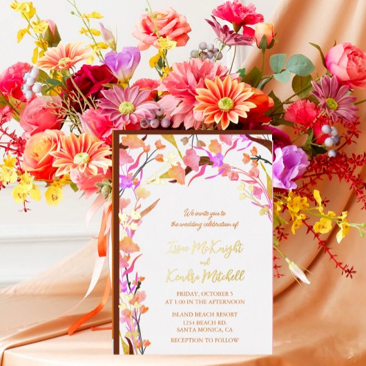 Helderheid Oranje wilde bloem Folie Uitnodiging