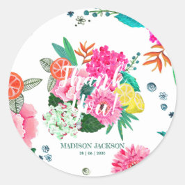 Helderheid over de zomerbloem en fruit ronde sticker