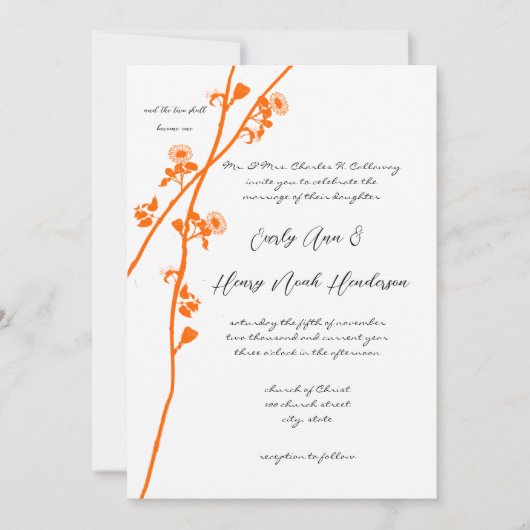 Helderheid over Oranje Wilde Flower Branch Wedding Kaart (Voorkant)